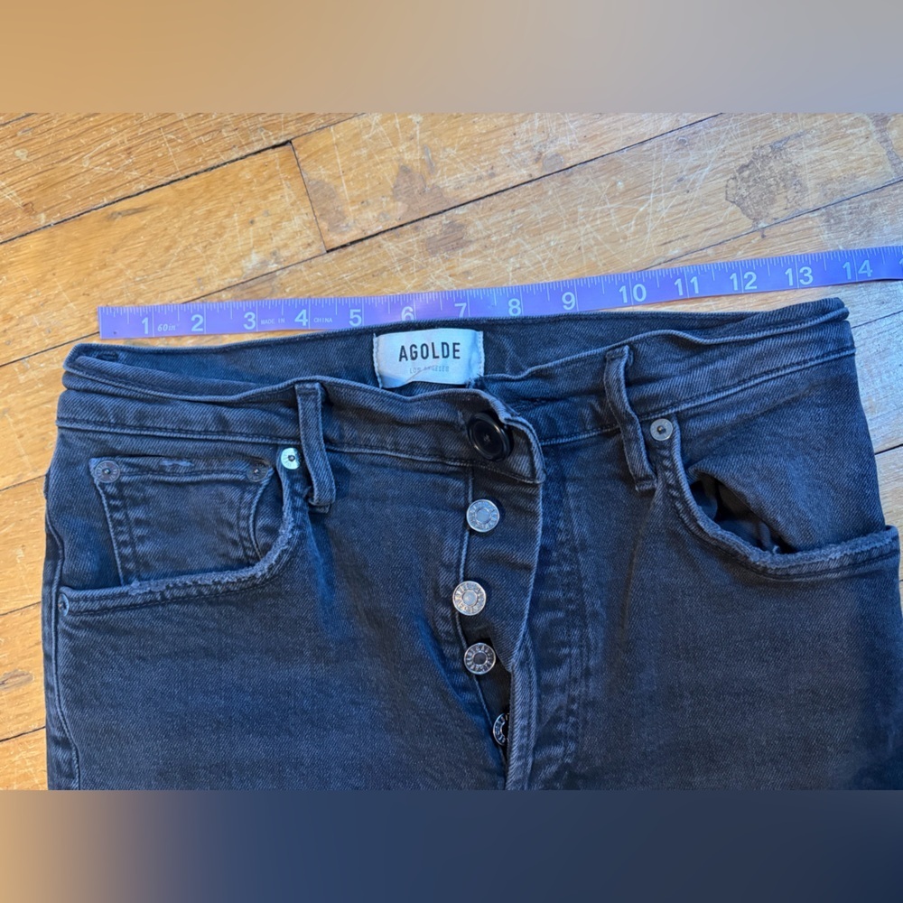 AGOLDE black wash button fly straight leg pants size 27 organic cotton blend - Picture 7 of 9